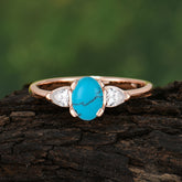 1 Carat Oval Lab Grown Turquoise Engagement Ring Three Stone Wedding Ring